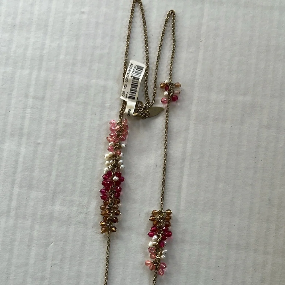 Coldwater Creek Pink, White, and Tan Ombré Beaded Necklace Length NWT